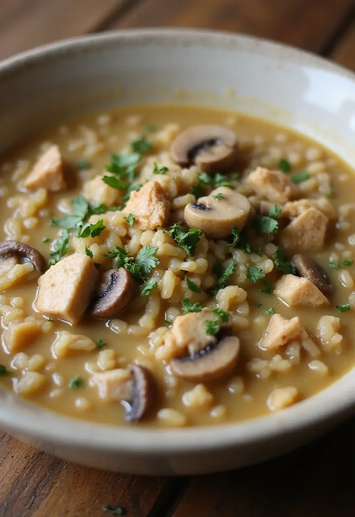 25 Chicken Soup or Stew Recipes for Comforting Dinners 119 25 Chicken Soup or Stew Recipes for Comforting Dinners - 19. Chicken and Mushroom Risotto Soup