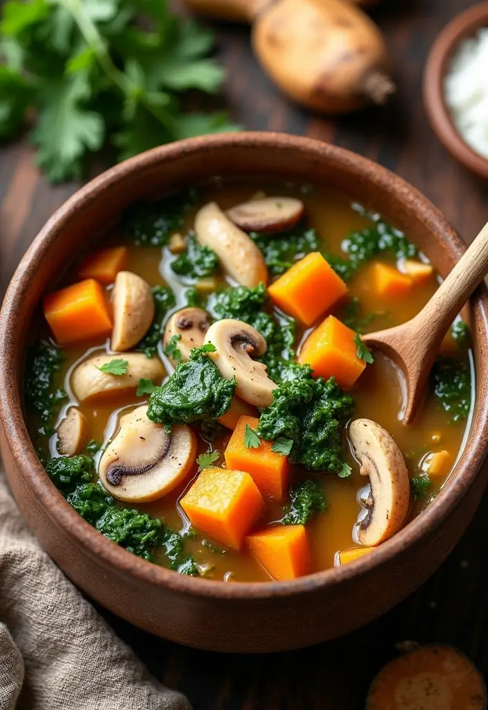 25 Chicken and Mushroom Soup Recipes for Creamy Dinners 158 25 Chicken and Mushroom Soup Recipes for Creamy Dinners - 24. Chicken and Mushroom Soup with Sweet Potatoes and Greens