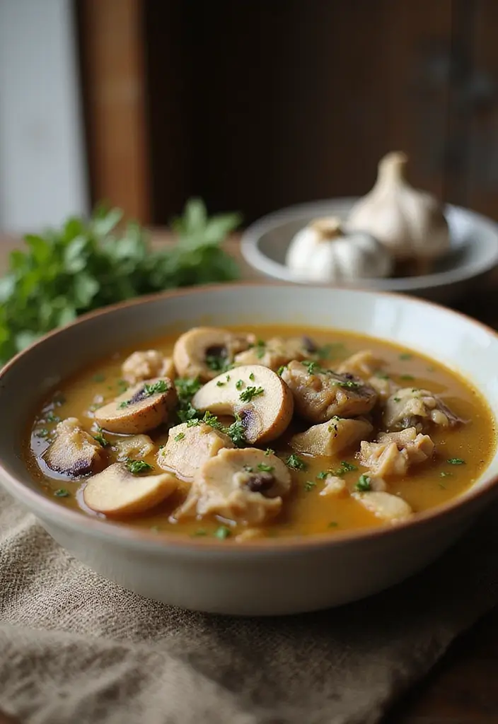 25 Chicken and Mushroom Soup Recipes for Creamy Dinners 163 25 Chicken and Mushroom Soup Recipes for Creamy Dinners - 25. Chicken and Mushroom Soup with Roasted Garlic