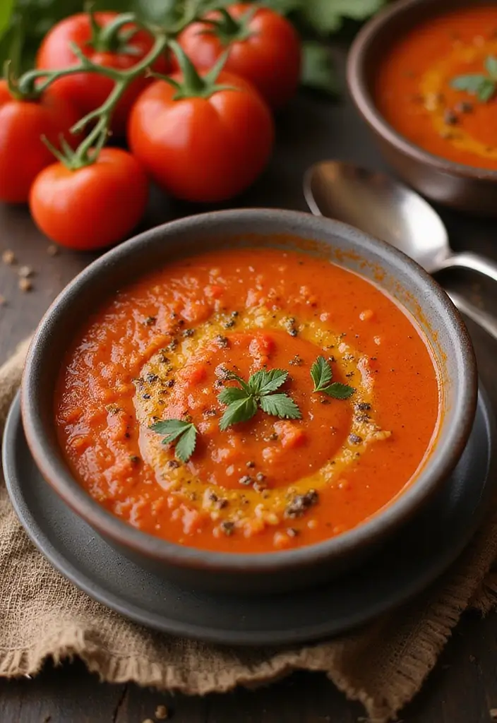 28 Instant Pot Healthy Vegetarian Soup Recipes for Every Day 27 28 Instant Pot Healthy Vegetarian Soup Recipes for Every Day - 5. Roasted Red Pepper and Tomato Soup