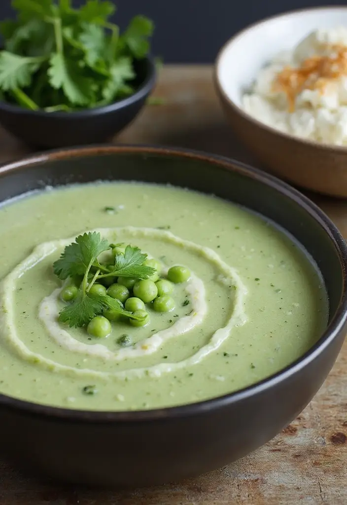 30 Bariatric Full Liquid Soup Recipes for Recovery Meals - 14. Green Pea and Coconut Soup
