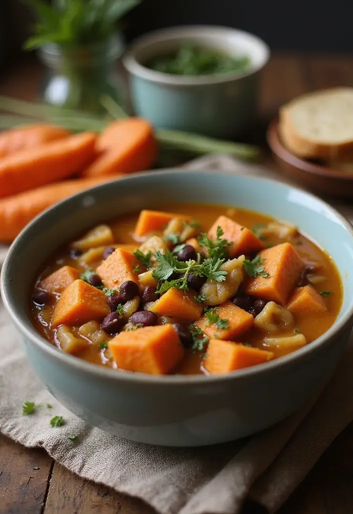 30+ Bow Tie Pasta Soup Recipes Everyone Will Love - 18. Sweet Potato and Black Bean Bow Tie Pasta Soup