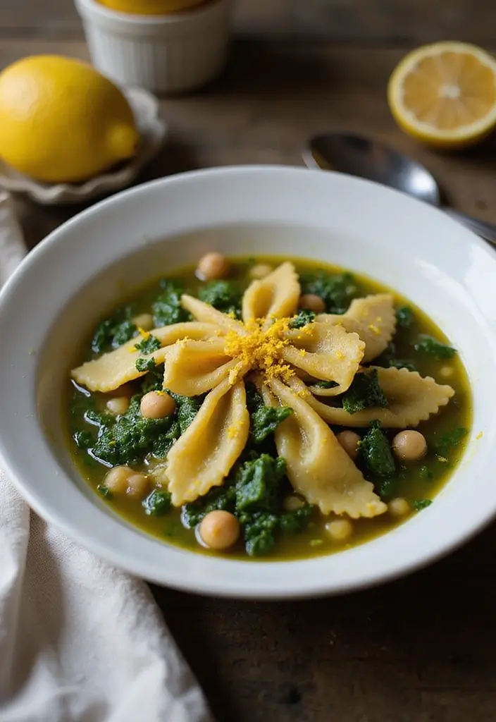 30+ Bow Tie Pasta Soup Recipes Everyone Will Love - 25. Spinach and Chickpea Bow Tie Pasta Soup