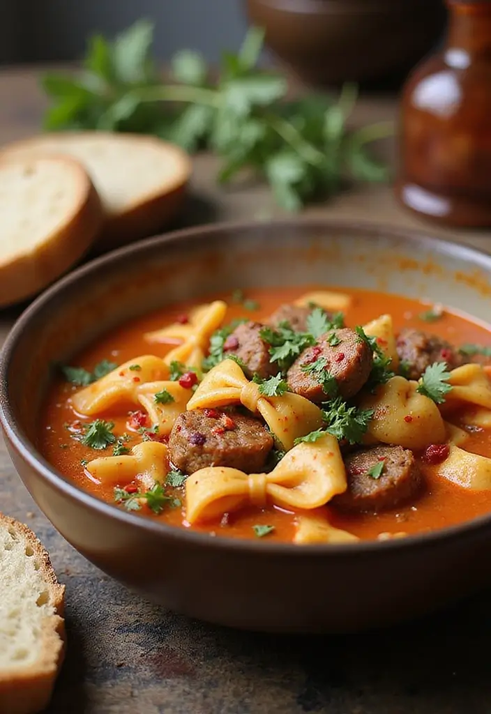 30+ Bow Tie Pasta Soup Recipes Everyone Will Love - 4. Spicy Sausage Bow Tie Pasta Soup